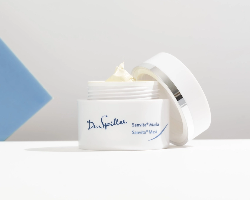 Open jar of Sanvita face mask minimalistically staged