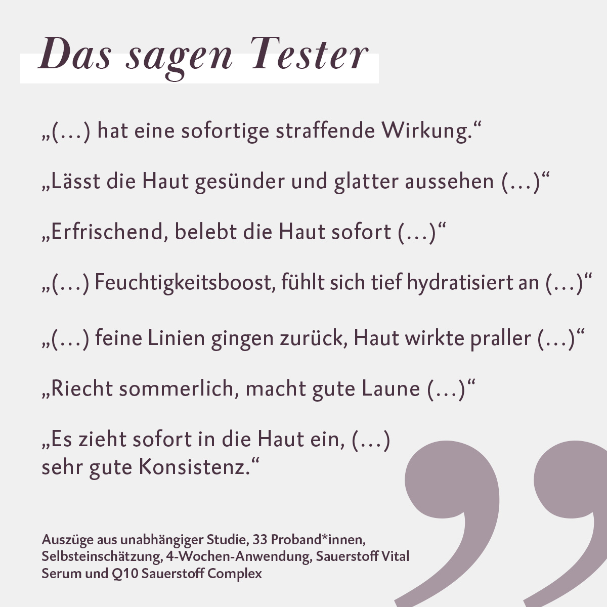 Sauerstoff Vital Serum Testergebnisse Kundenumfrage